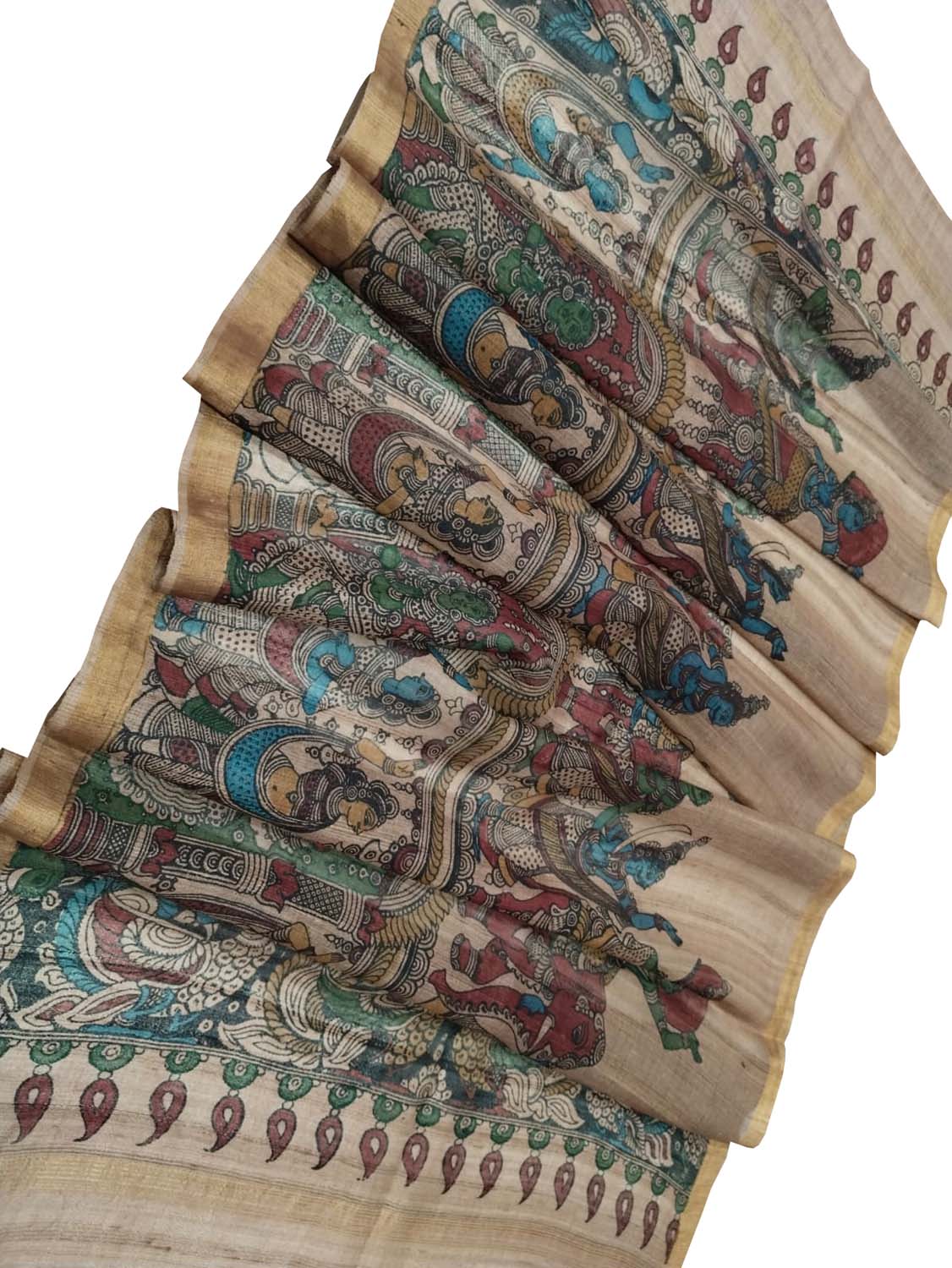 Tussar Kalamkari Hand Painted Silk with Women Design Dupatta - Luxurion World