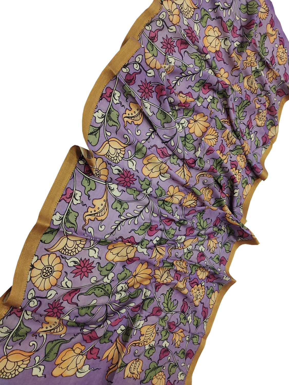 Multicolor Kalamkari Hand Painted Bangalore Silk Dupatta - Luxurion World