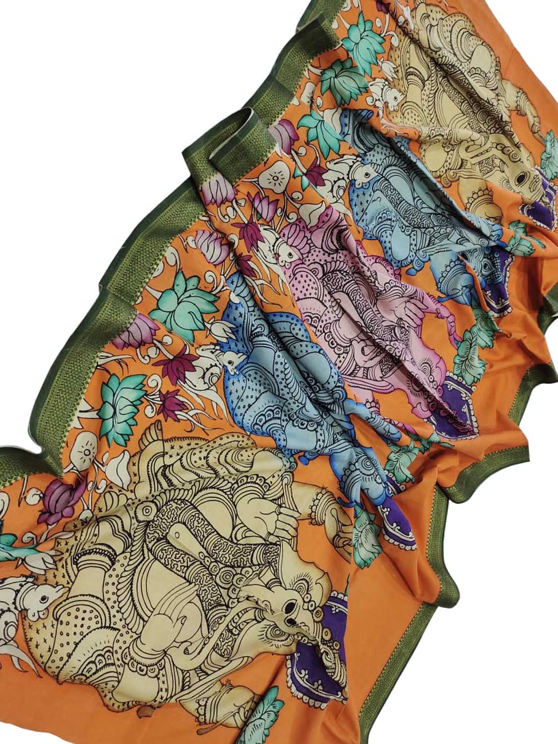 Multicolor Kalamkari Hand Painted Mangalgiri Cotton Dupatta - Luxurion World