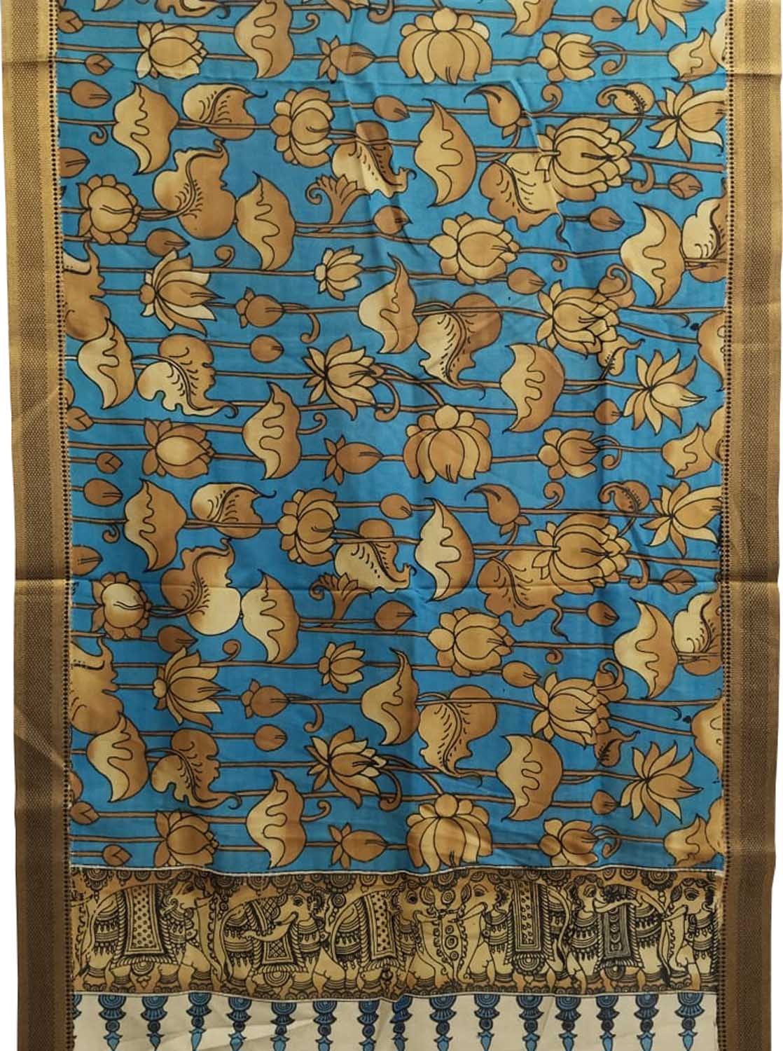 Multicolor Kalamkari Hand Painted Pure Bangalore Silk Dupatta - Luxurion World