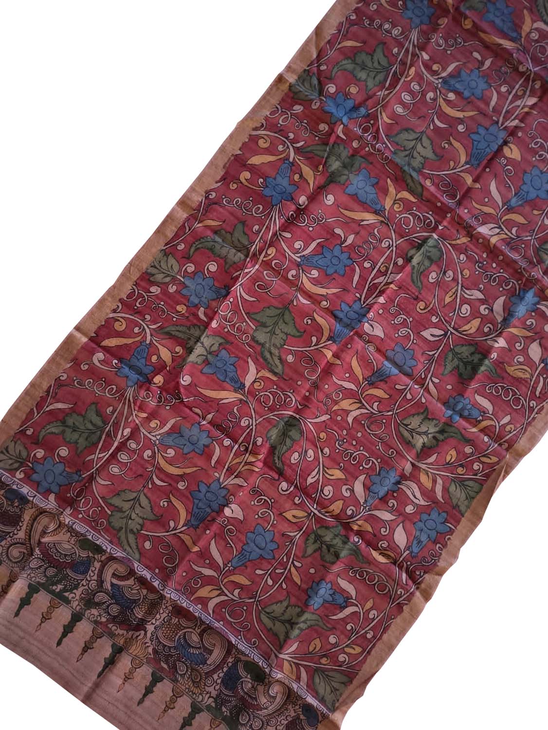 Multicolor Kalamkari Hand Painted Pure Tussar Silk Dupatta - Luxurion World