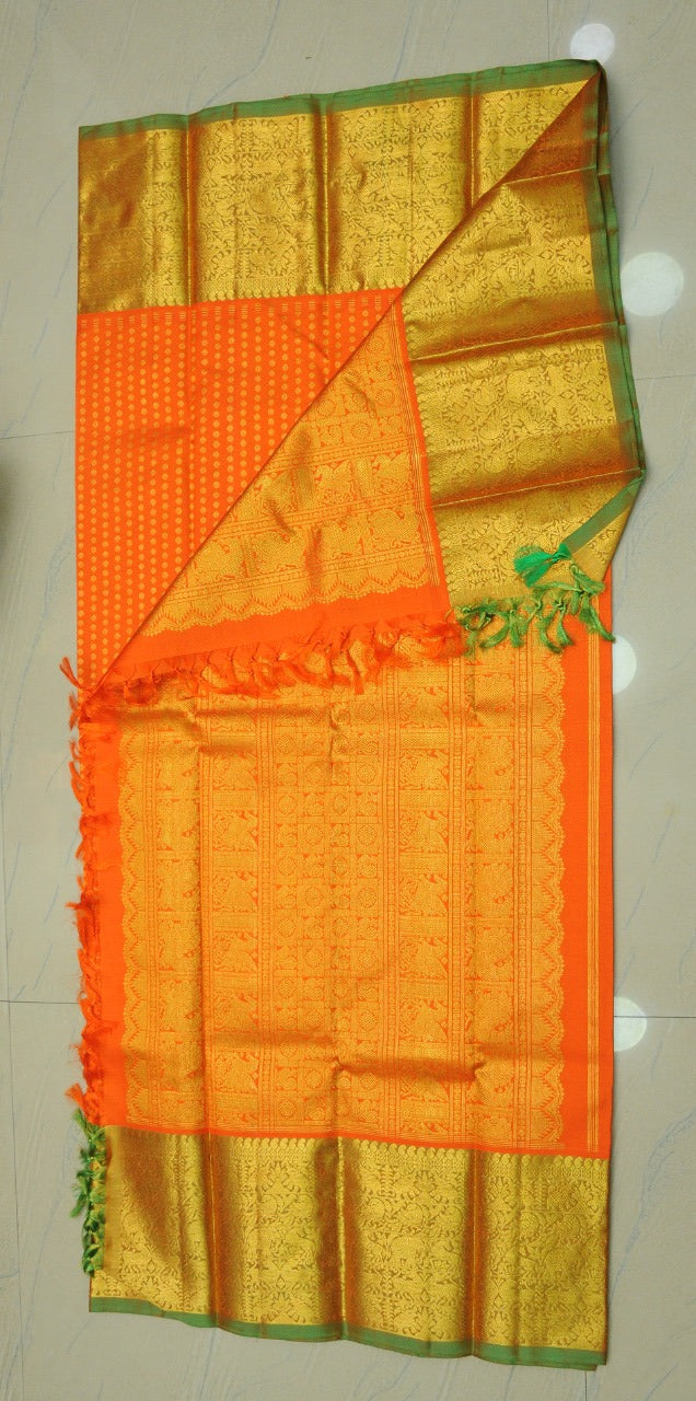 Orange Handloom Kanjeevaram Pure Silk Dupatta - Luxurion World