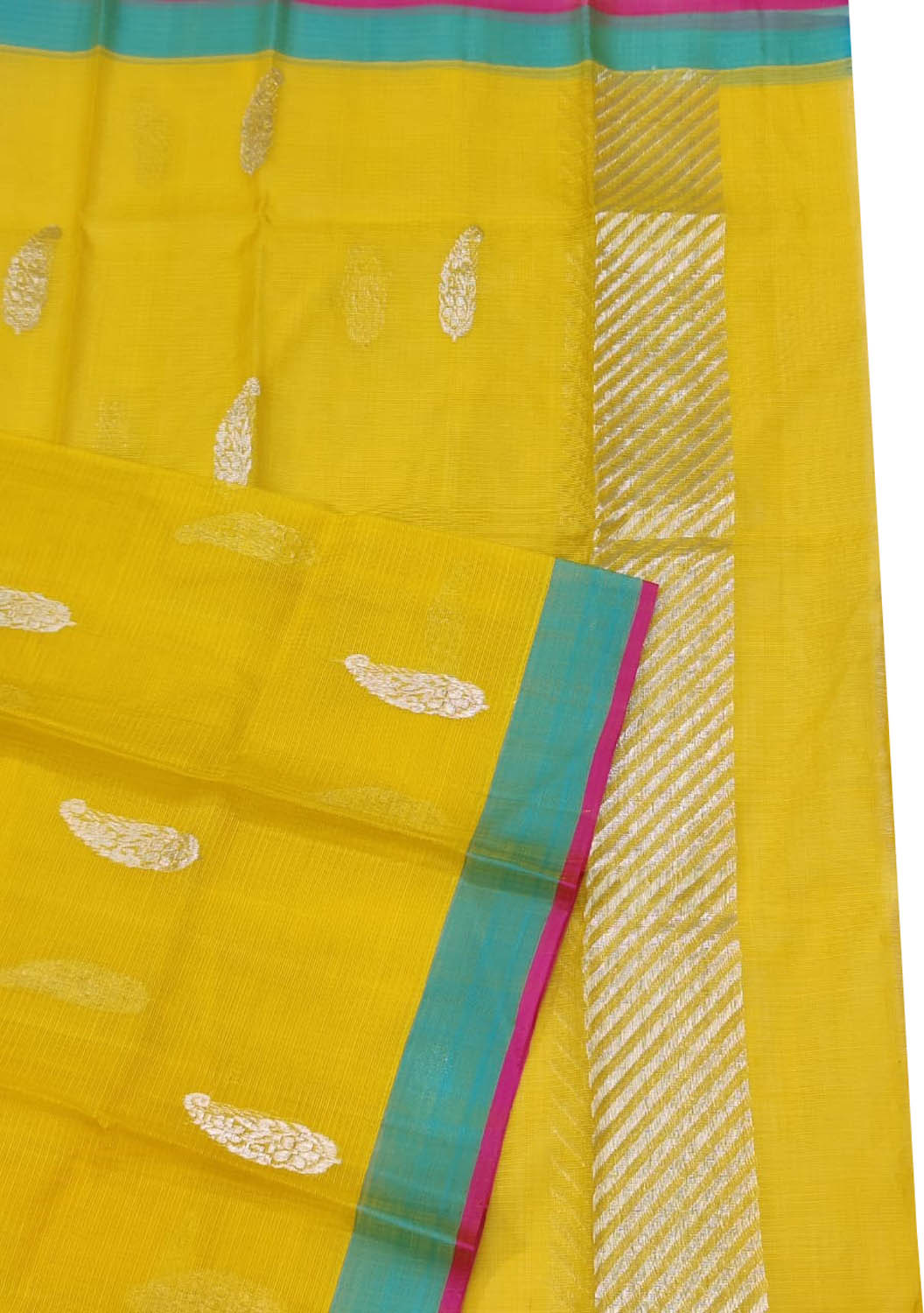 Yellow Handloom Kota Doria Real Zari Dupatta - Luxurion World
