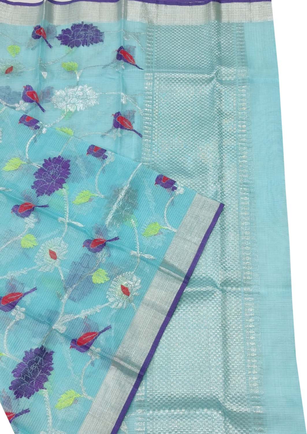Blue Handloom Kota Doria Real Zari Dupatta - Luxurion World