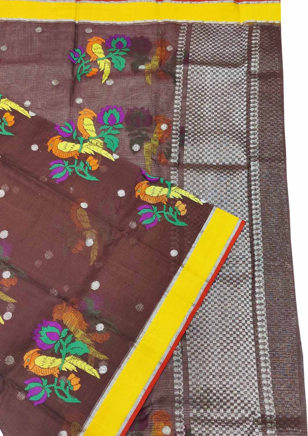 Brown Handloom Kota Doria Real Zari Dupatta - Luxurion World