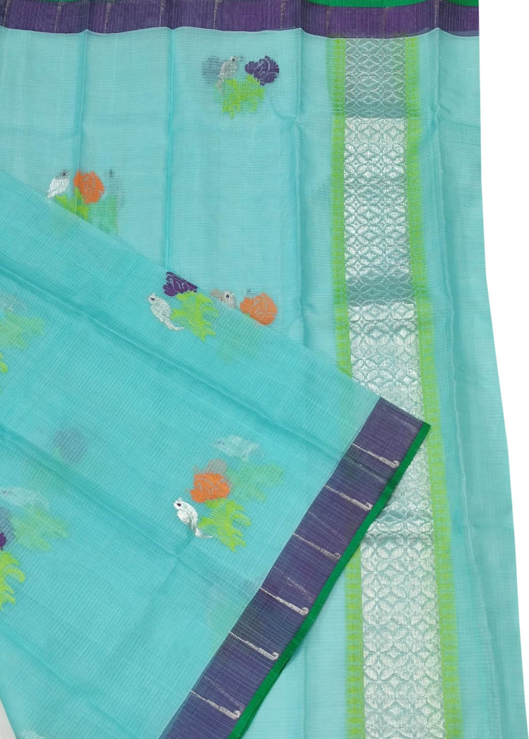 Blue Handloom Kota Doria Real Zari Dupatta - Luxurion World