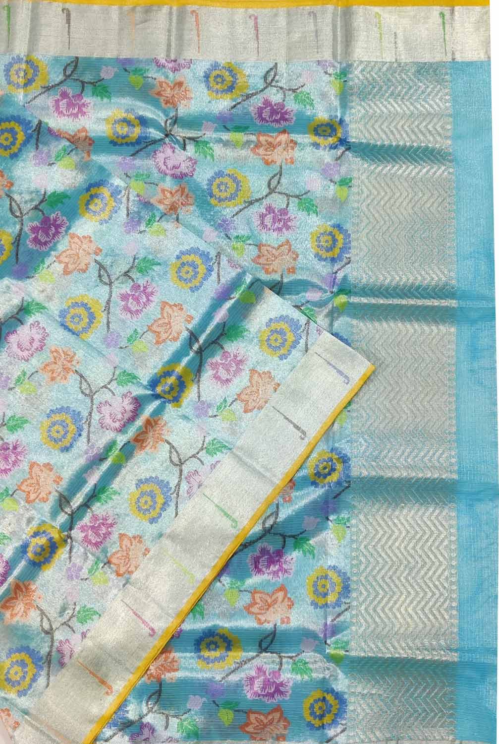 Blue Handloom Kota Doria Real Zari Dupatta - Luxurion World