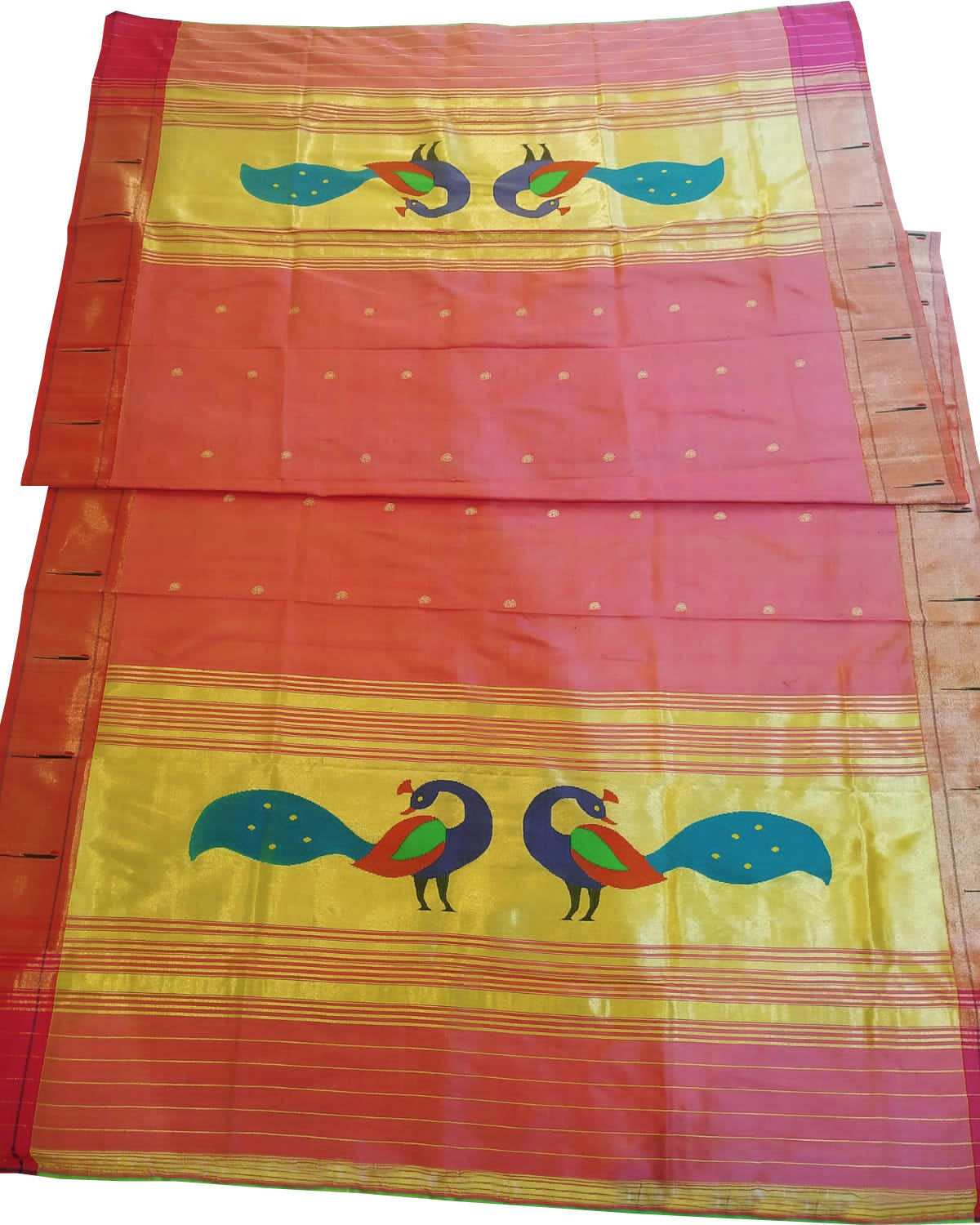 Pink Paithani Handloom Pure Silk Peacock Design Dupatta With Muniya Border - Luxurion World