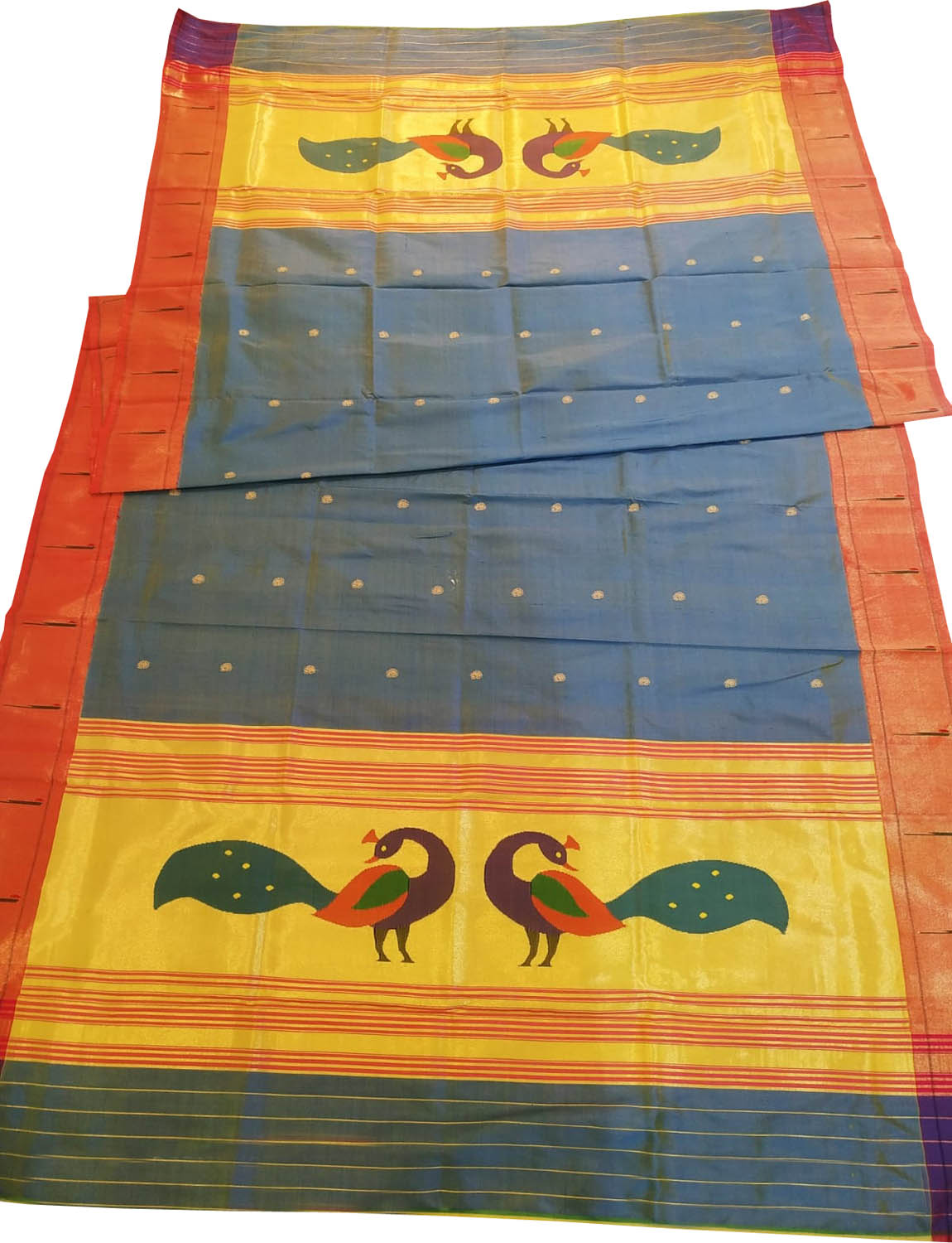 Blue Paithani Handloom Pure Silk Peacock Design Dupatta With Muniya Border - Luxurion World
