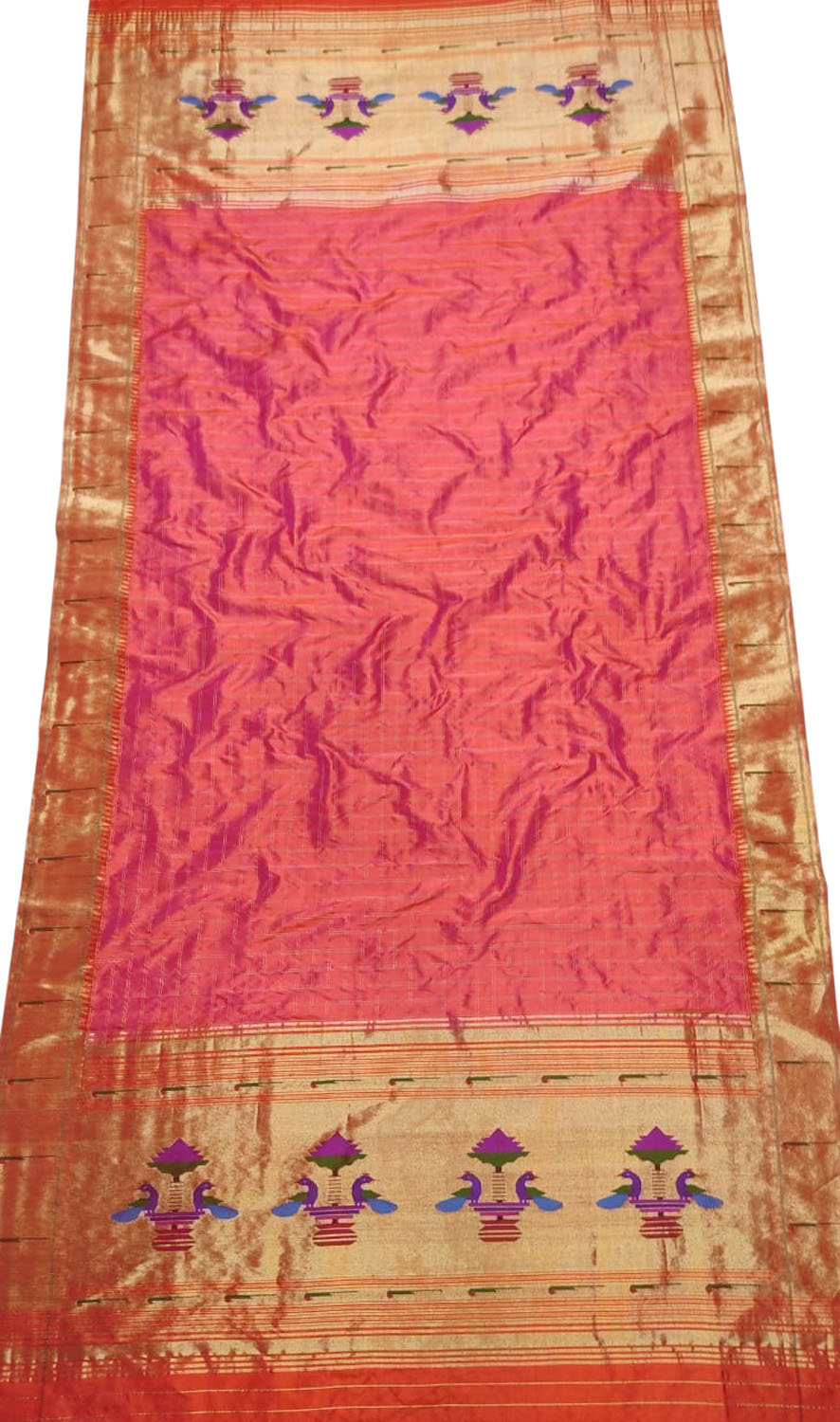 Pink Paithani Handloom Pure Silk Single Muniya Border Dupatta - Luxurion World