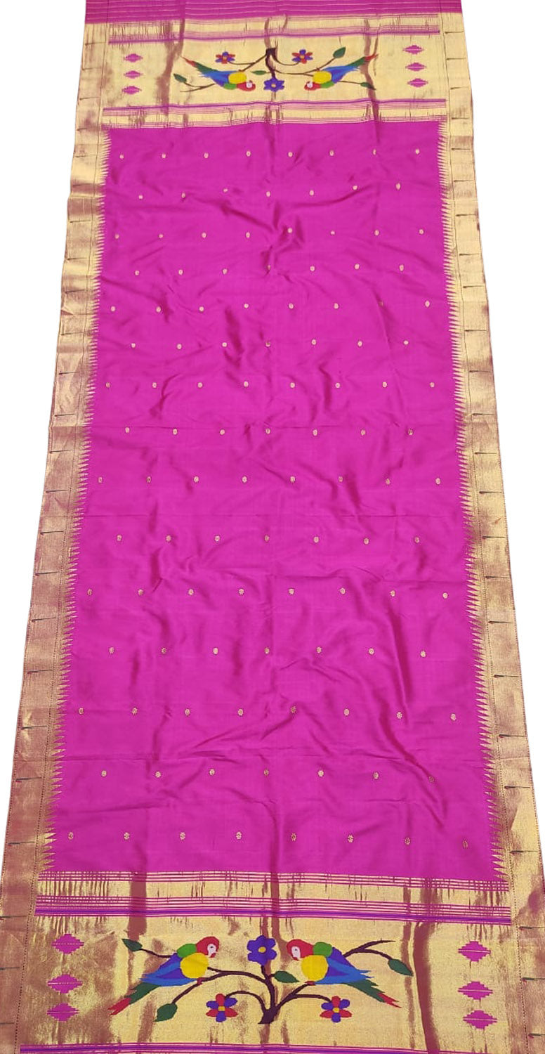 Pink Paithani Handloom Pure Silk Single Muniya Border Dupatta - Luxurion World