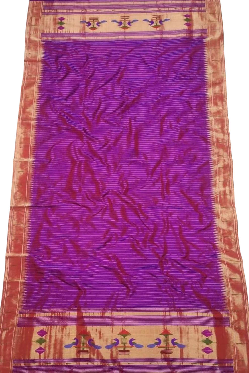 Purple Paithani Handloom Pure Silk Single Muniya Border Dupatta - Luxurion World