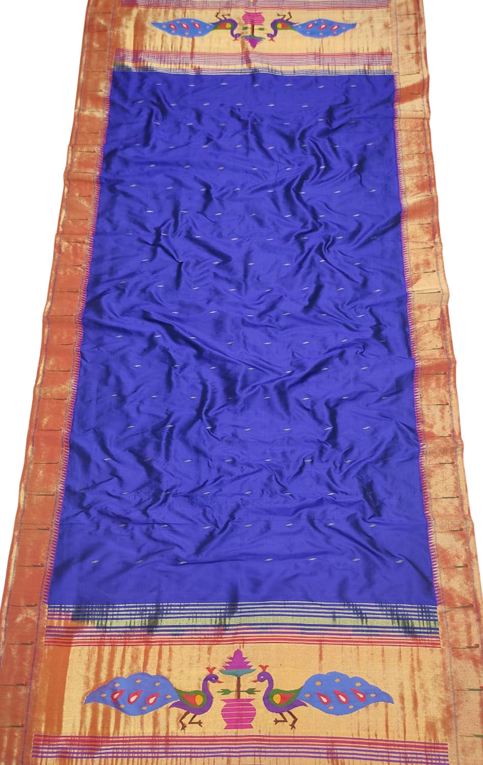 Blue Paithani Handloom Pure Silk Single Muniya Border Dupatta - Luxurion World