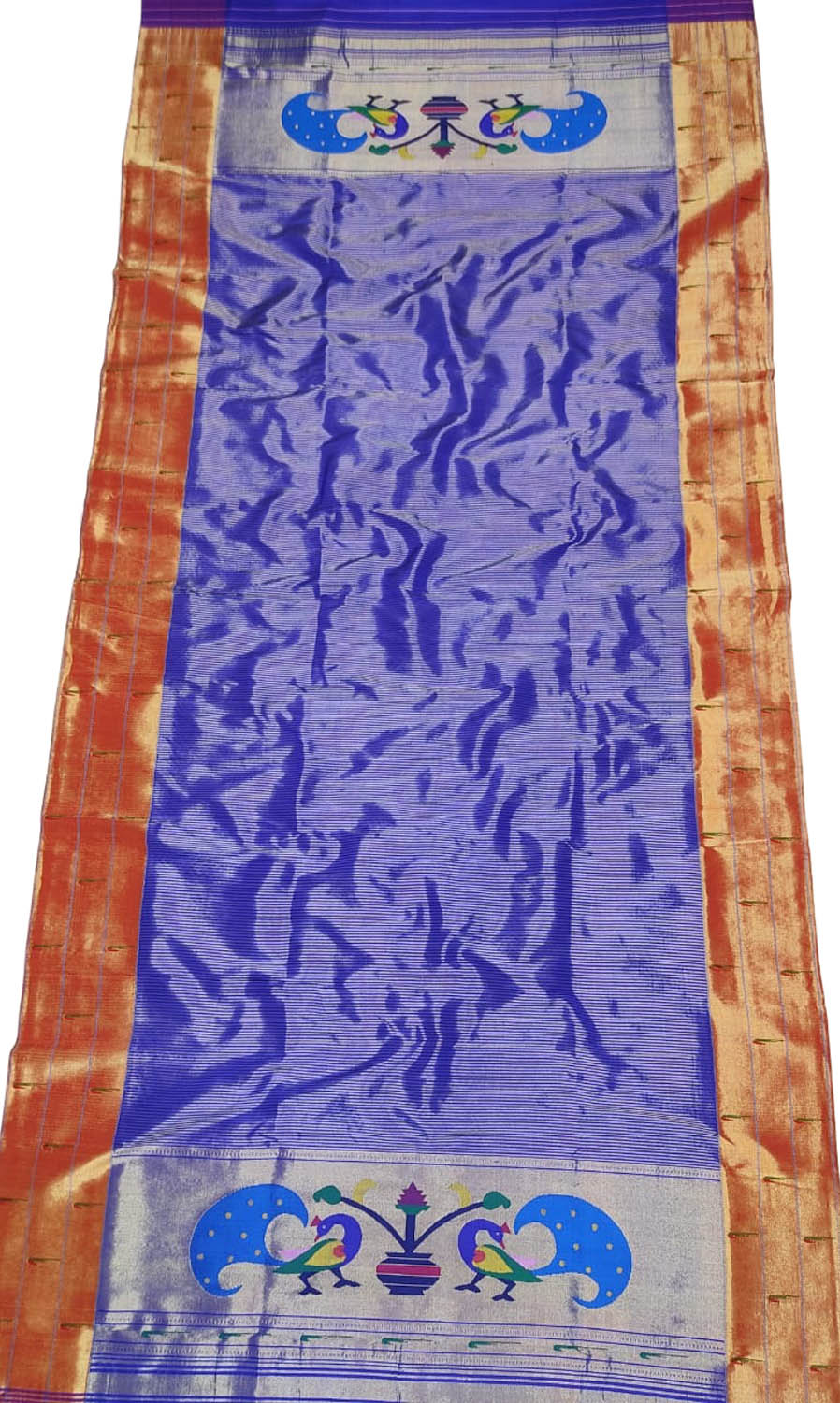 Purple Paithani Handloom Pure Silk Triple Muniya Border Dupatta - Luxurion World