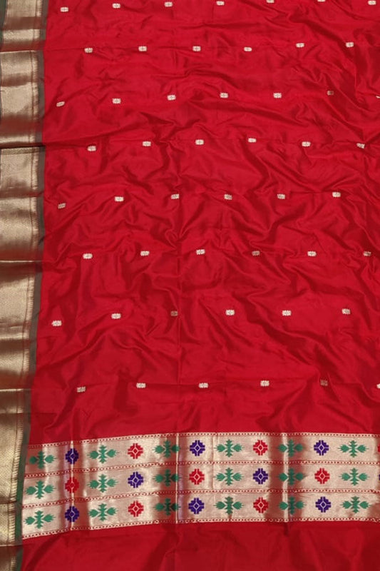Stunning Red Paithani Pure Silk Dupatta - Perfect for Any Occasion! - Luxurion World