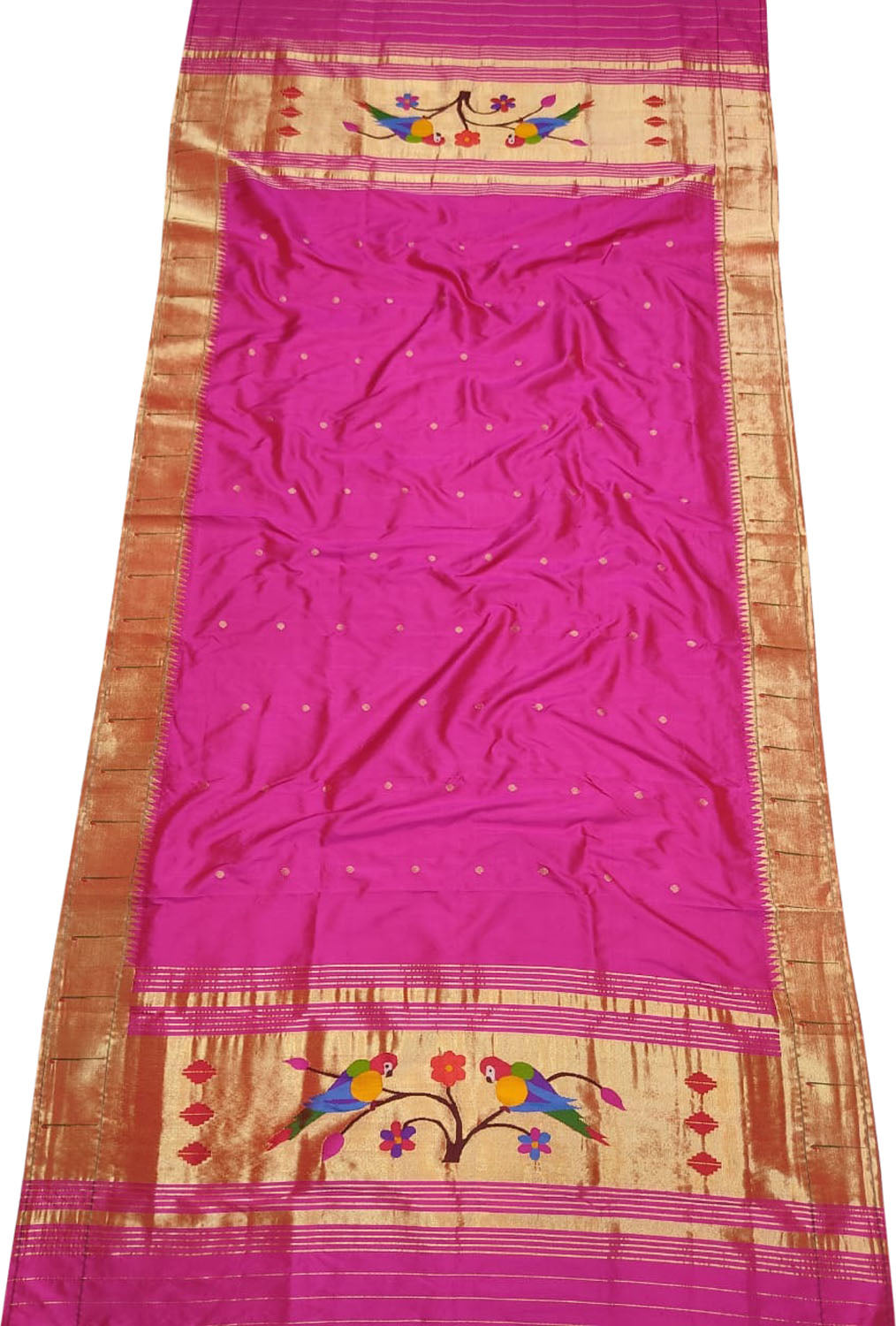 Pink Paithani Handloom Pure Silk Dupatta With Single Muniya Border - Luxurion World