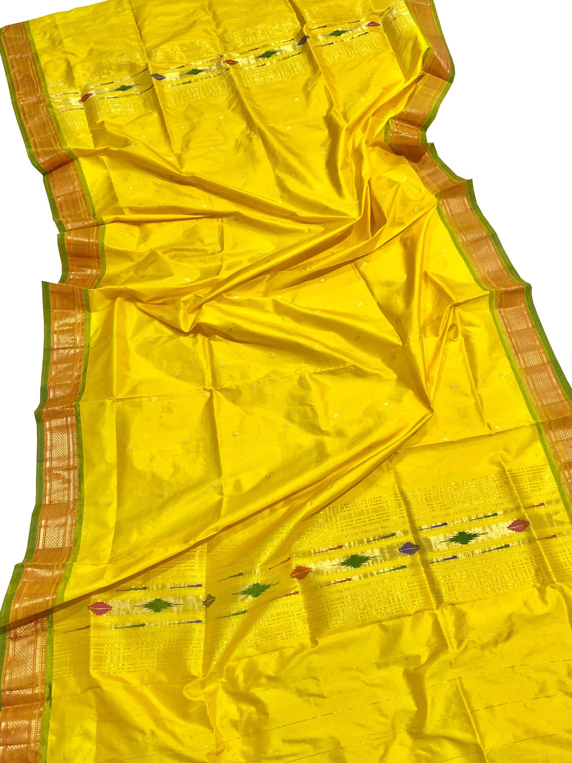 Yellow Paithani Handloom Pure Silk Dupatta - Luxurion World