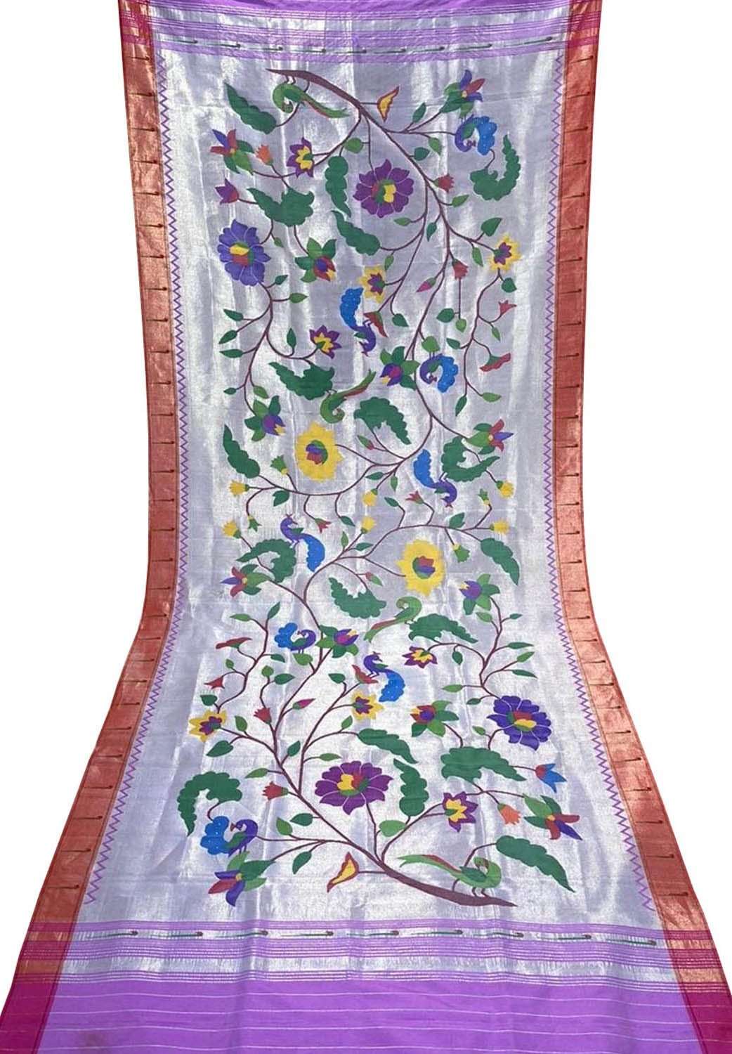 Purple Paithani Handloom Brocade Pure Tissue Silk Dupatta - Luxurion World