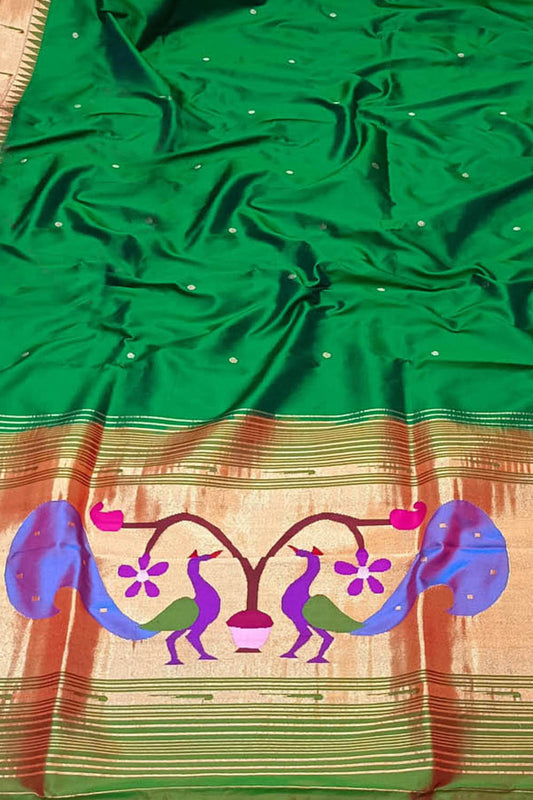Exquisite Green Handloom Paithani Pure Silk Peacock Design Dupatta: A Timeless Elegance - Luxurion World