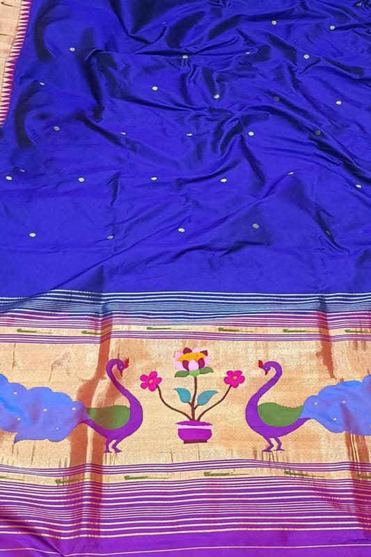 Exquisite Blue Handloom Paithani Pure Silk Peacock Design Dupatta: Timeless Elegance - Luxurion World