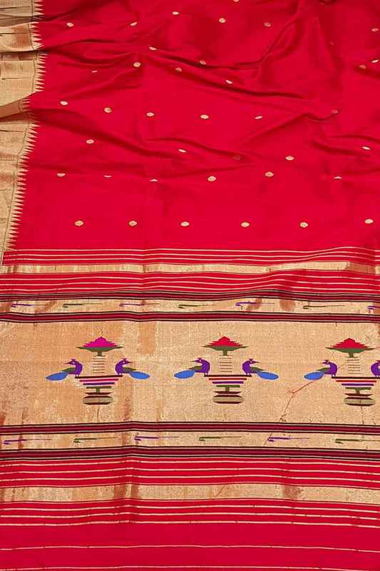 Exquisite Red Handloom Paithani Pure Silk Peacock Design Dupatta: Timeless Elegance - Luxurion World