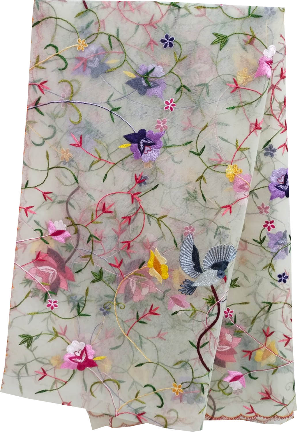 Exquisite Off White Parsi Dupatta with Hand Embroidered Convent Work - Luxurion World