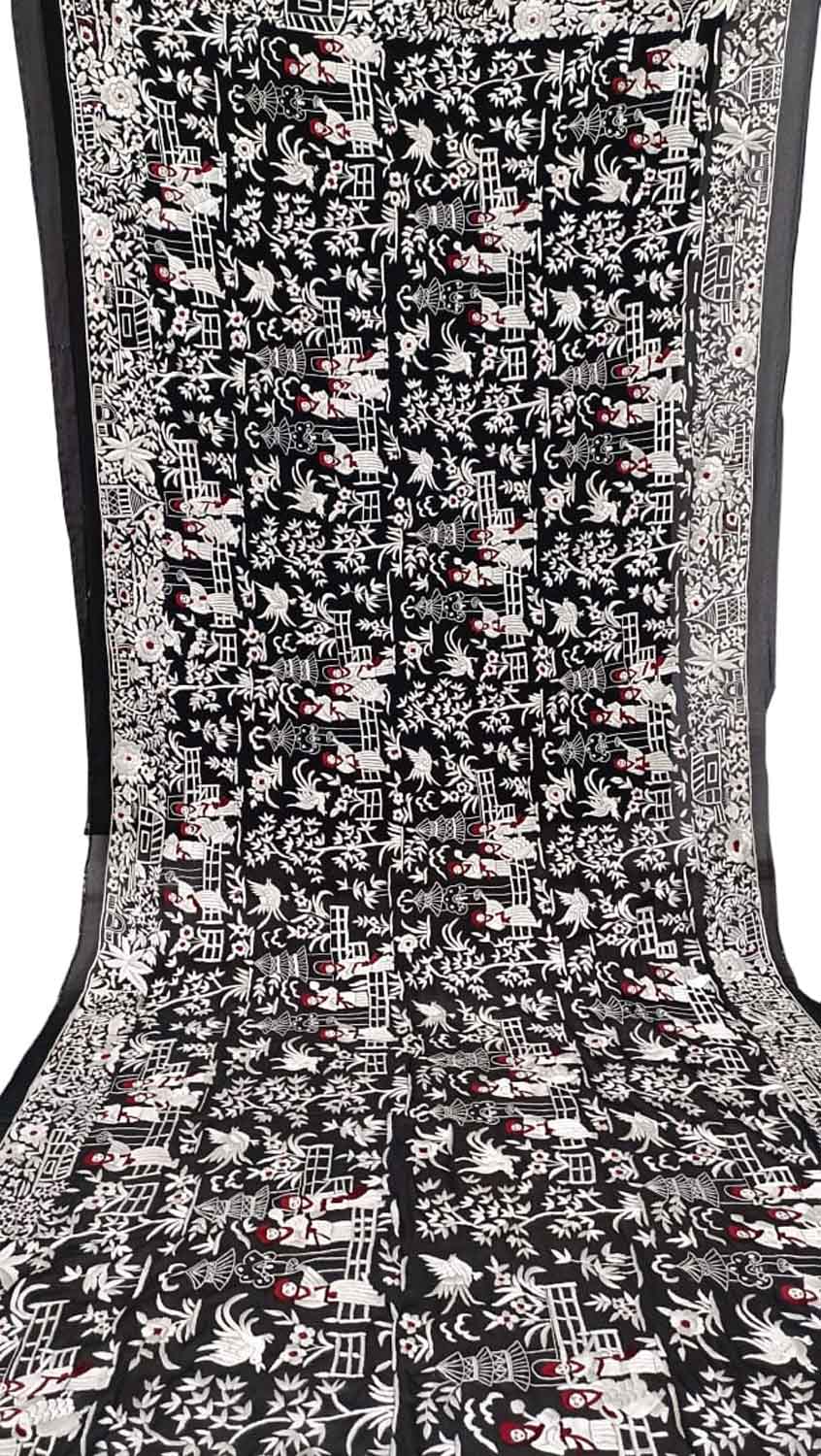 Exquisite Black Parsi Georgette Dupatta with Hand Embroidery - Luxurion World