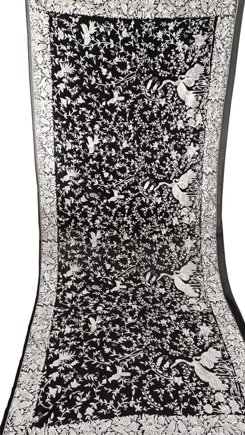 Exquisite Black Parsi Georgette Dupatta with Hand Embroidery - Luxurion World