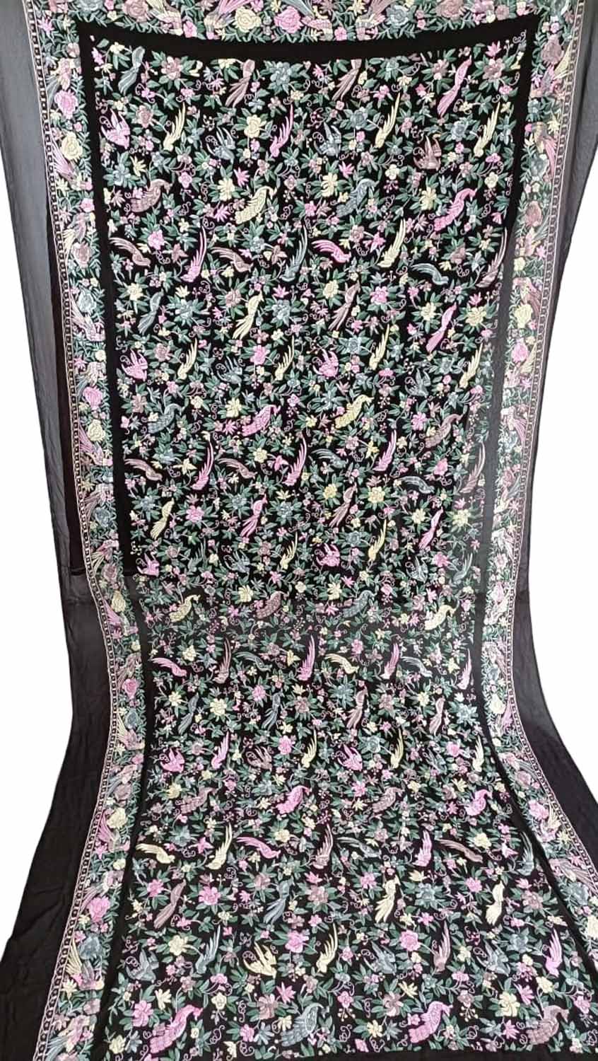 Exquisite Black Parsi Georgette Dupatta with Hand Embroidery - Luxurion World