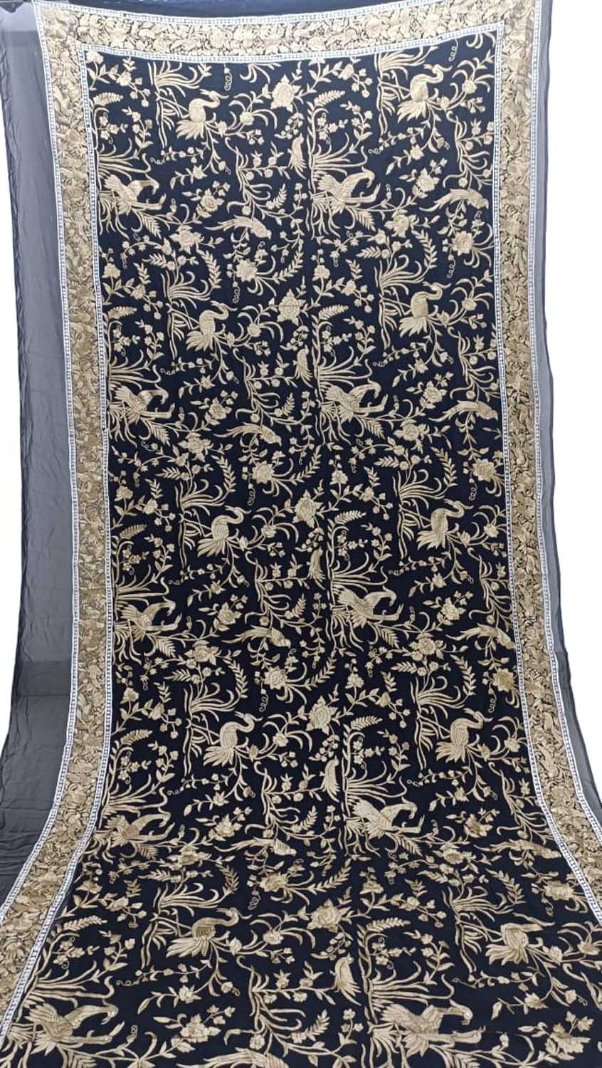 Exquisite Black Parsi Georgette Dupatta with Hand Embroidery - Luxurion World