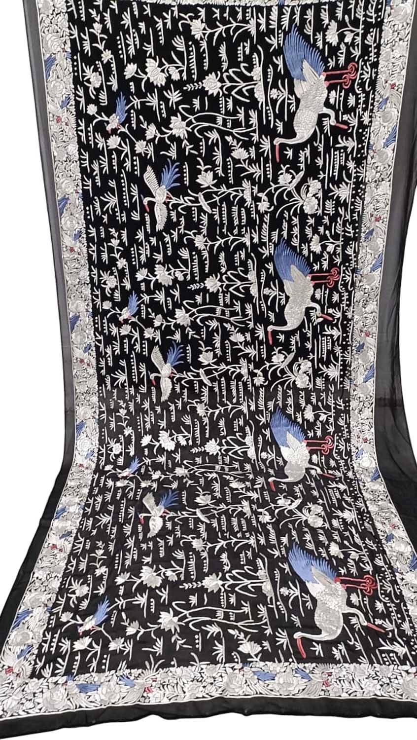 Exquisite Black Parsi Georgette Dupatta with Hand Embroidery - Luxurion World