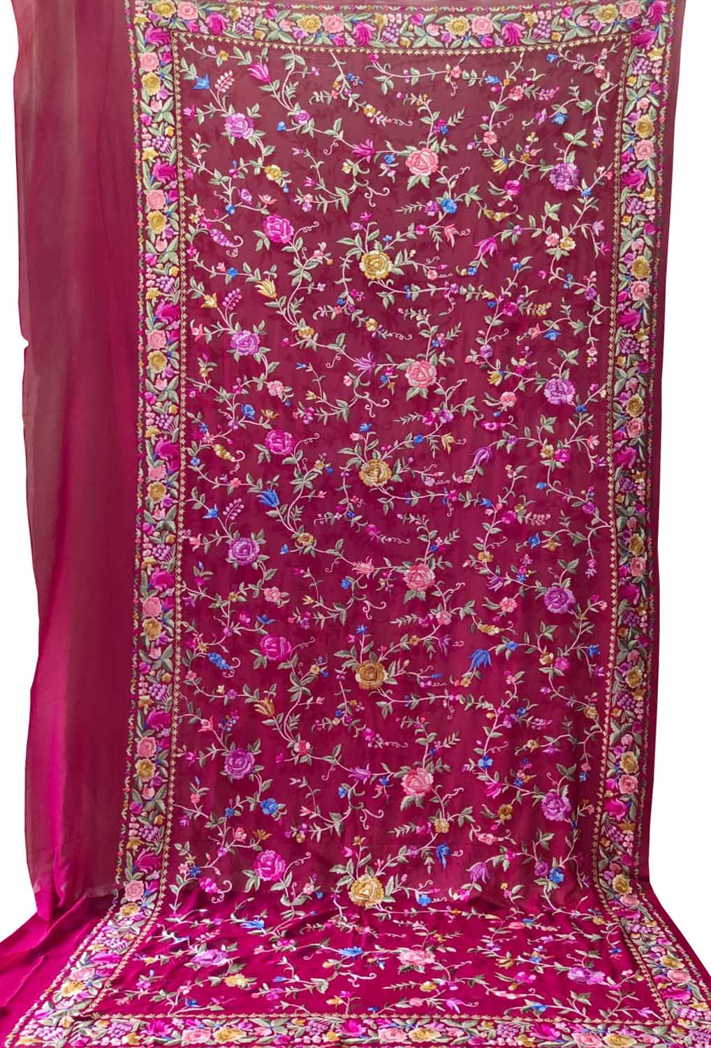 Pink Parsi Hand Embroidered Pure Georgette Dupatta - Luxurion World