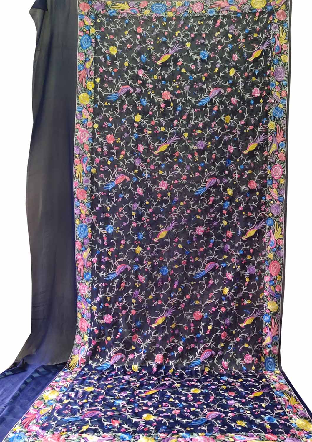 Blue Parsi Hand Embroidered Pure Georgette Dupatta - Luxurion World