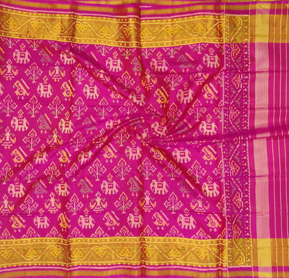 Pink Handloom Single Ikat Patola Pure Silk Dupatta - Luxurion World