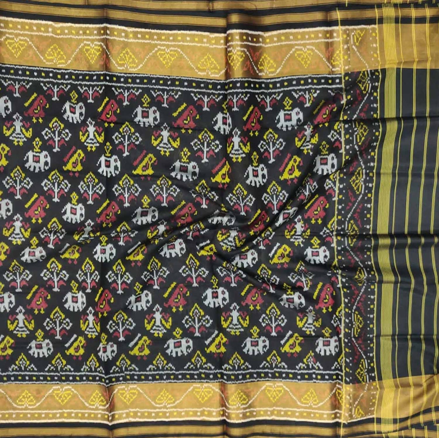 Black Handloom Single Ikat Patola Pure Silk Dupatta - Luxurion World