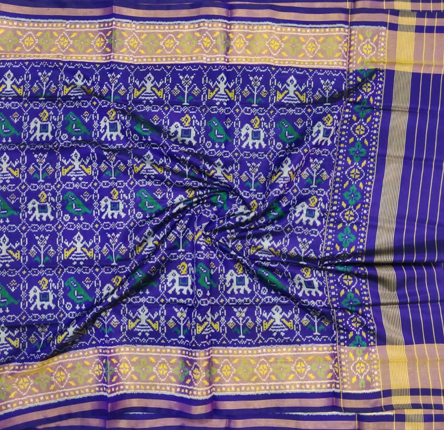 Blue Handloom Single Ikat Patola Pure Silk Dupatta - Luxurion World
