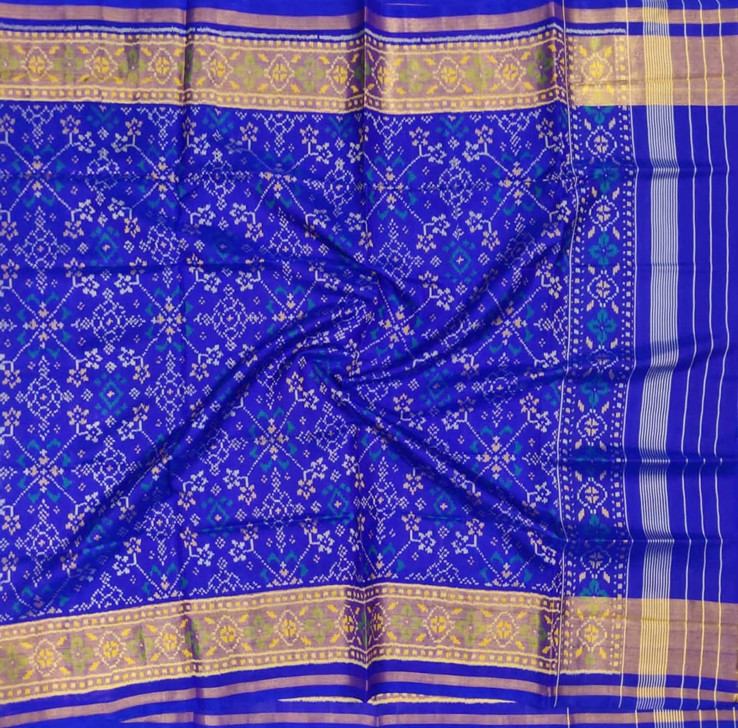 Blue Handloom Single Ikat Patola Pure Silk Dupatta - Luxurion World