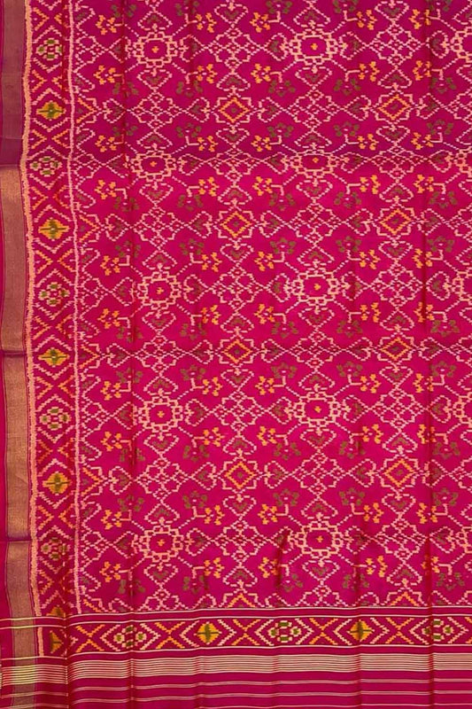 Pink Patola Handloom Pure Silk Single Ikat Dupatta