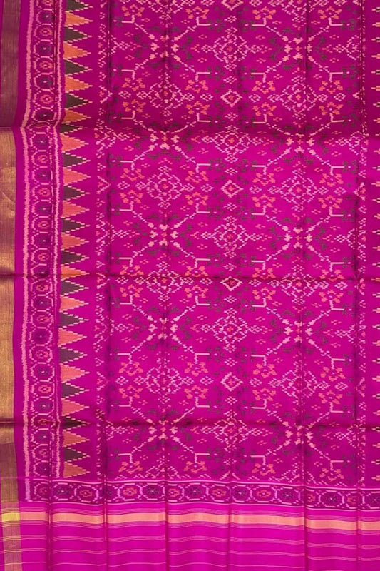 Pink Patola Handloom Pure Silk Single Ikat Dupatta