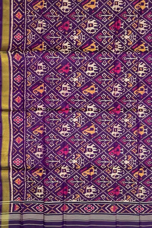 Purple Patola Handloom Pure Silk Single Ikat Dupatta