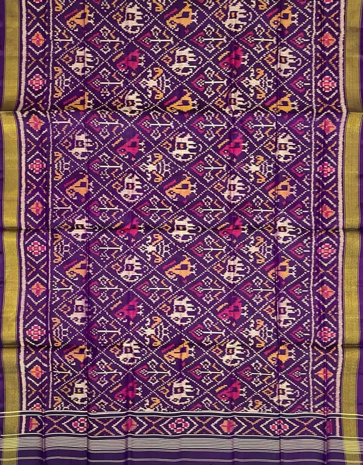 Purple Patola Handloom Pure Silk Single Ikat Dupatta - Luxurion World