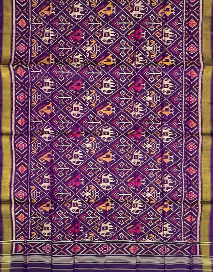 Purple Patola Handloom Pure Silk Single Ikat Dupatta - Luxurion World