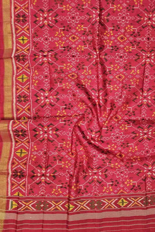 Pink Patola Handloom Silk Dupatta: Exquisite Single Ikat Design - Luxurion World