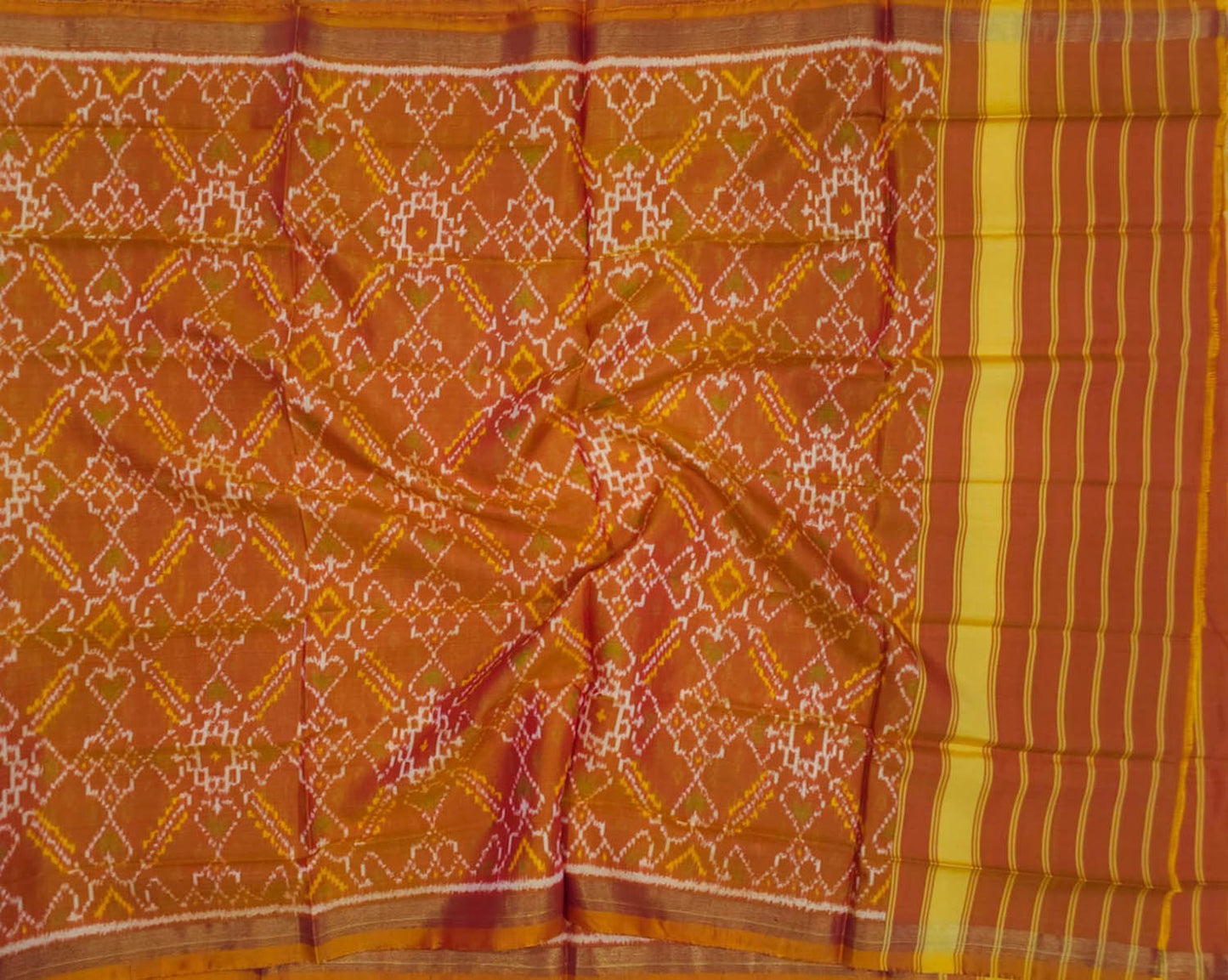 Orange Patola Handloom Single Ikat Pure Silk Dupatta - Luxurion World