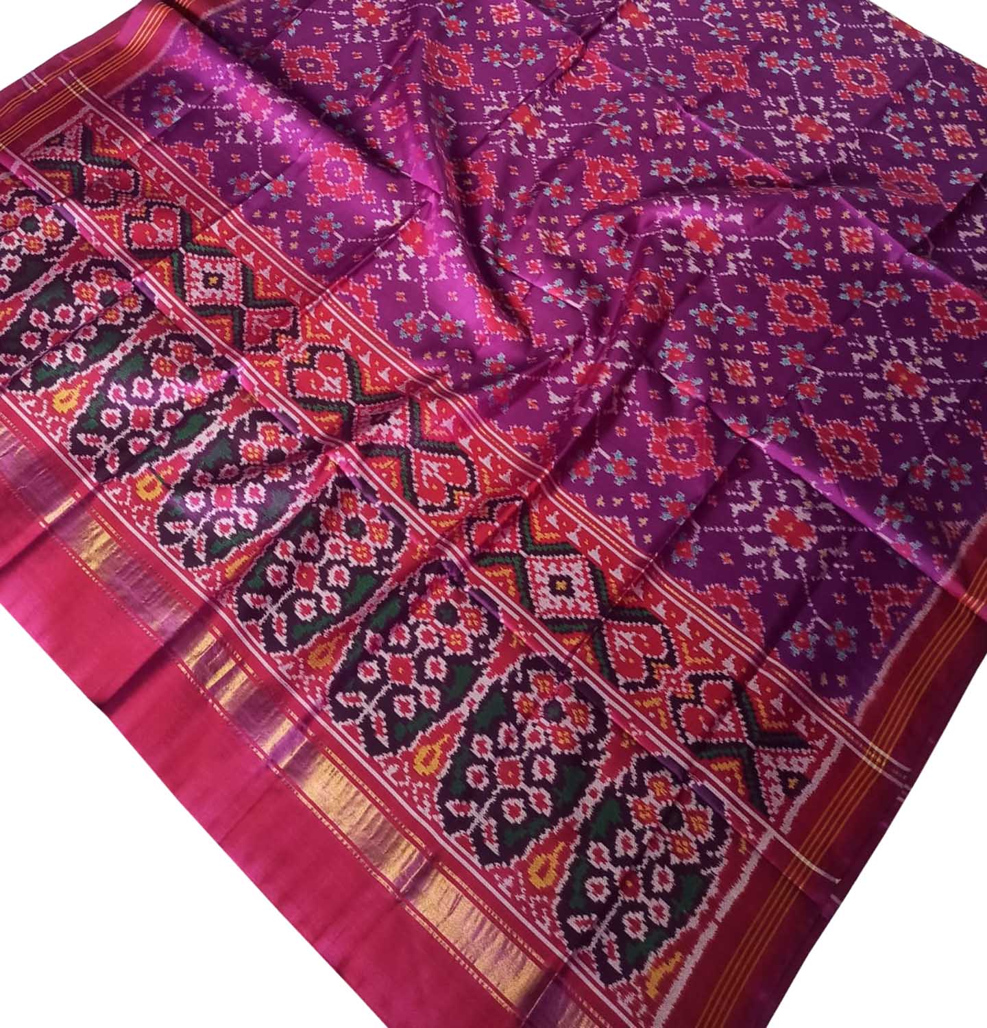 Purple Semi Patan Patola Handloom Pure Silk Dupatta - Luxurion World