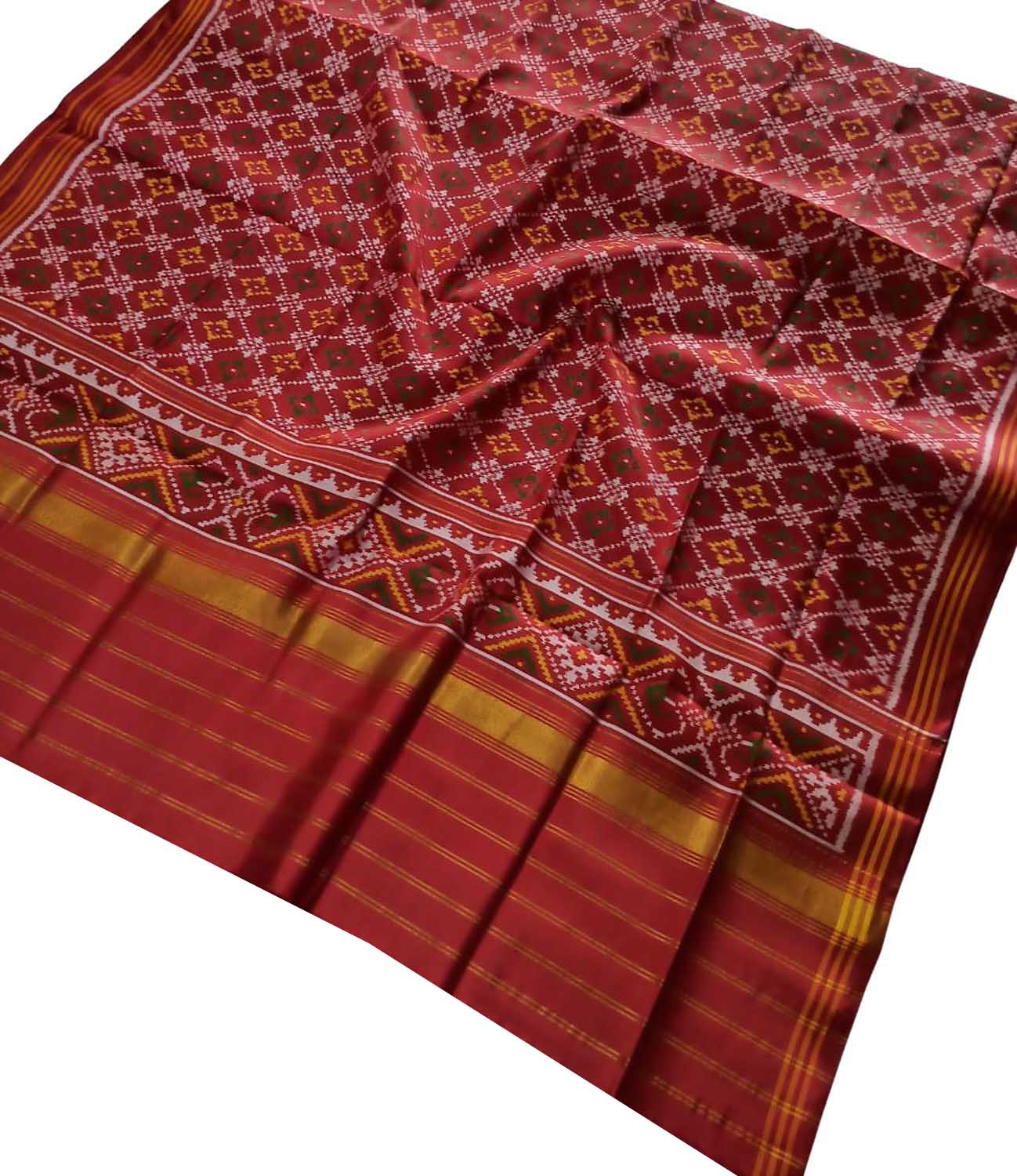Maroon Semi Patan Patola Handloom Pure Silk Dupatta - Luxurion World