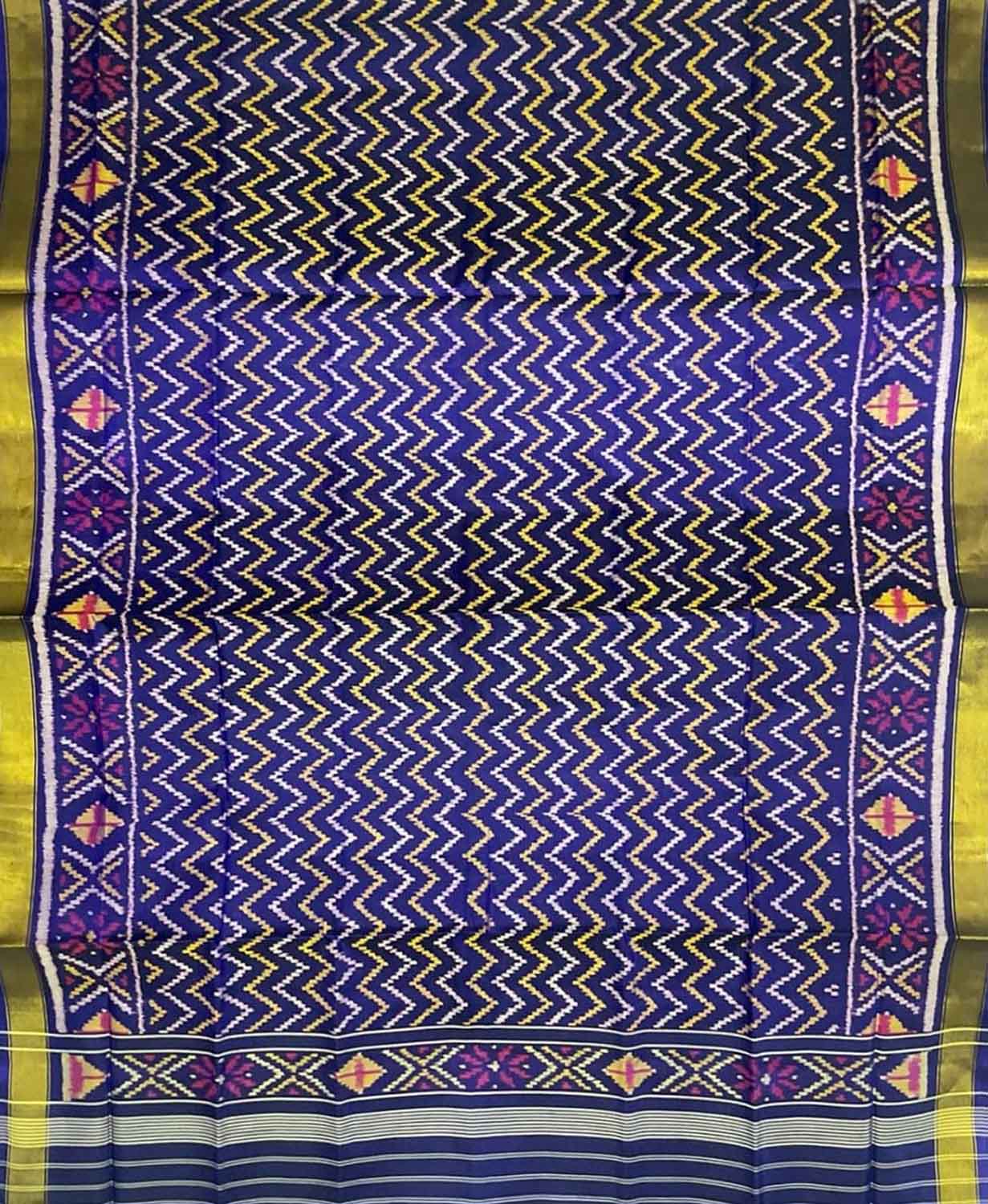 Blue Handloom Patola Single Ikat Pure Silk Dupatta - Luxurion World