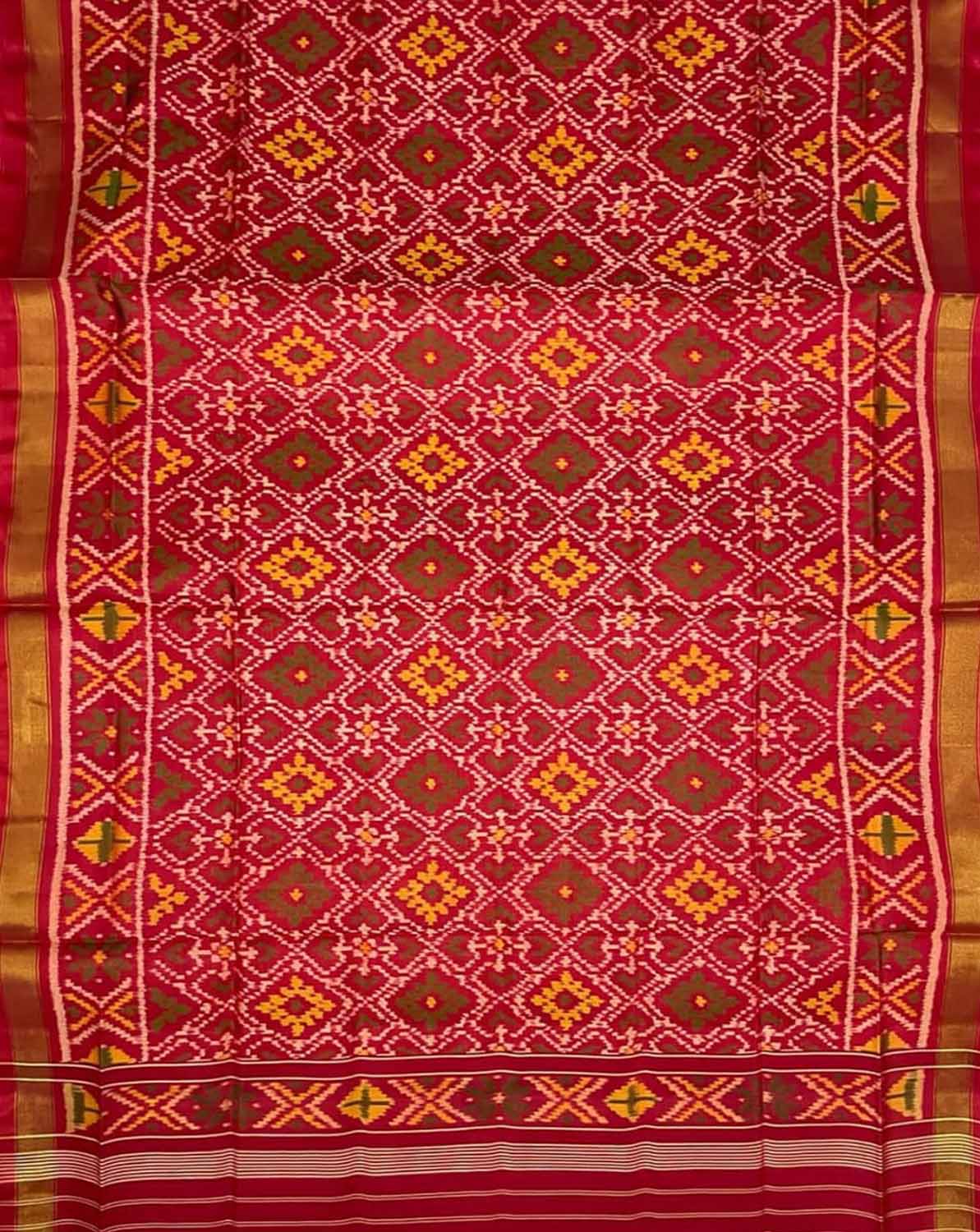 Red Handloom Patola Single Ikat Pure Silk Dupatta - Luxurion World