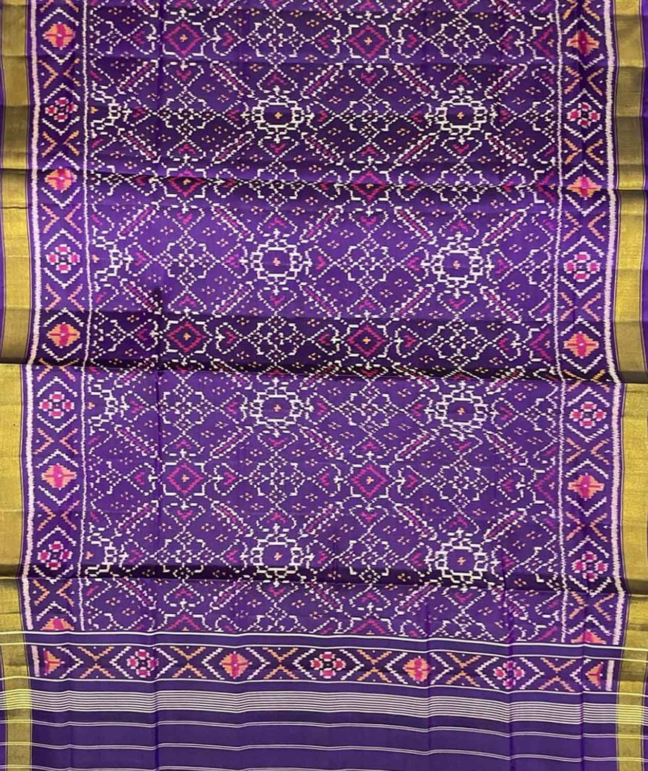 Purple Handloom Patola Single Ikat Pure Silk Dupatta - Luxurion World