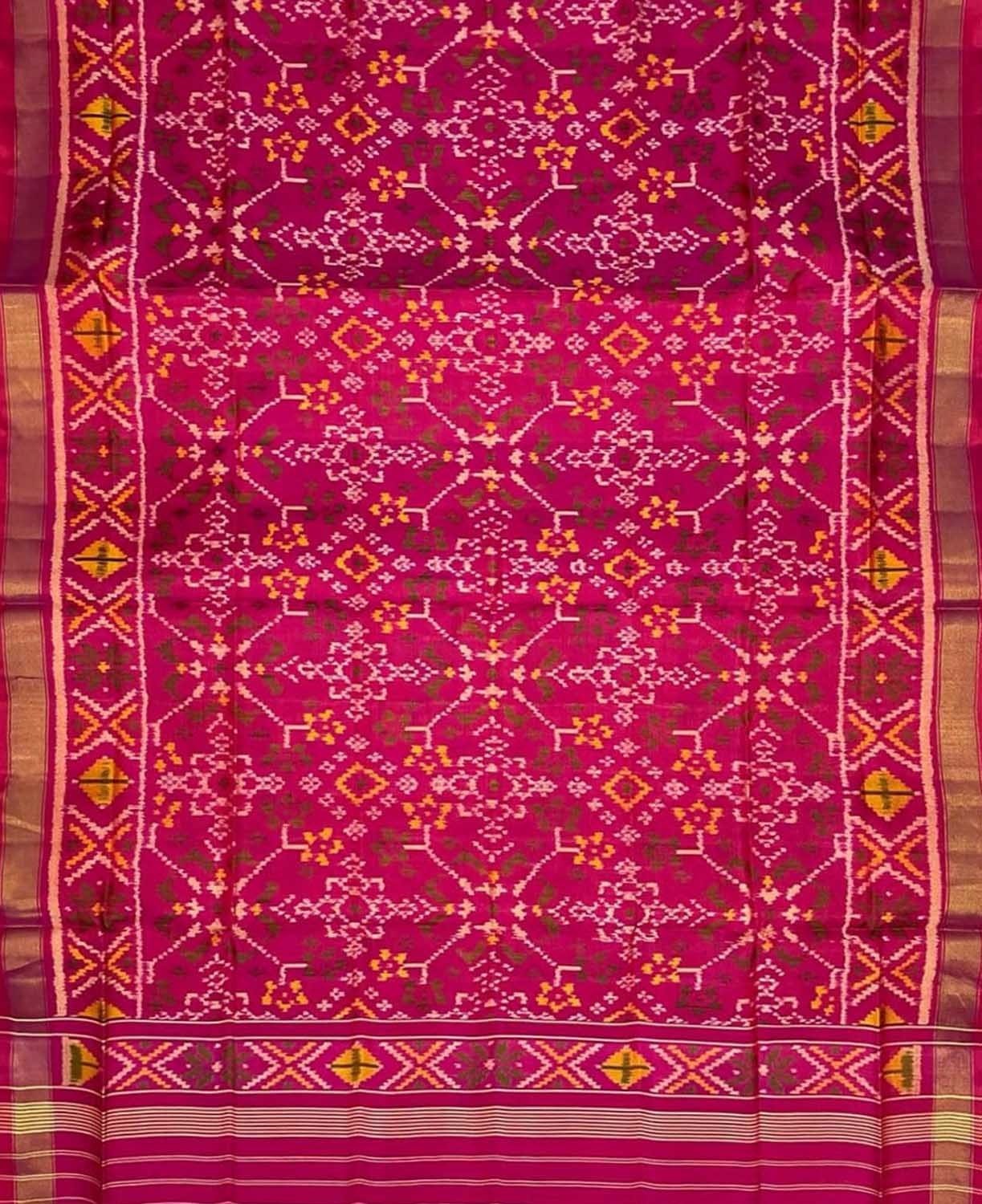 Pink Handloom Patola Single Ikat Pure Silk Dupatta - Luxurion World